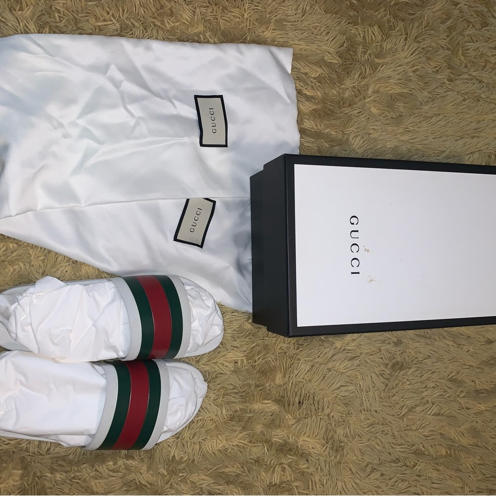 White Gucci Pursuit Slides